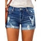 thumbnail image 3 of Shorts Vaqueros Desgastados de Tiro Medio-Alto para Mujer, con Bolsillos y Dobladillo Doblado, Informales, de Verano Azul Oscuro M, 3 of 5