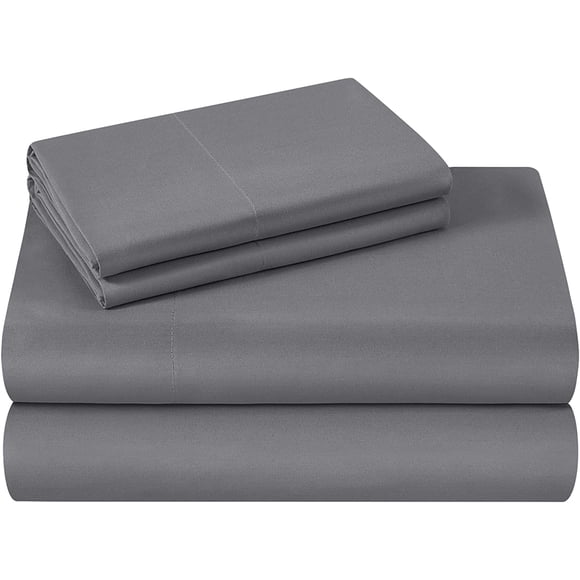 Ensemble de Draps 4 Pcs 1100 Fils 100 % Coton Égyptien (1 Drap Plat, 1 Drap-Housse, 2 Taies d'Oreiller) Poche Profonde 30 Pouces Motif Uni