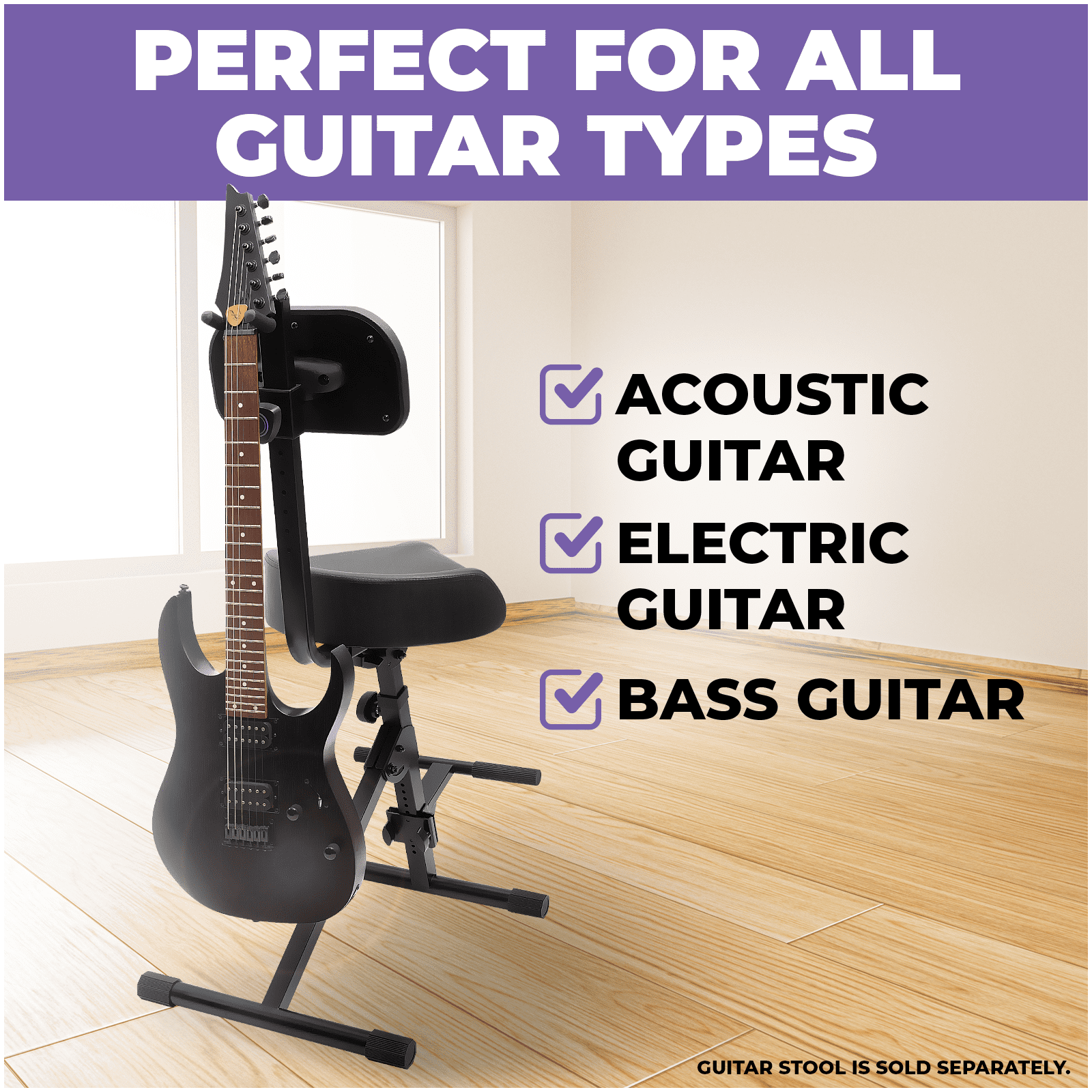 Liquid Stands Adjustable Backrest for LS MS1150 & MS1092B – 1010–1220mm Height/Depth, Spring Knob Adjustment, Built-In Guitar Holder – Compatible Piano Bench Support by Liquid Stands
