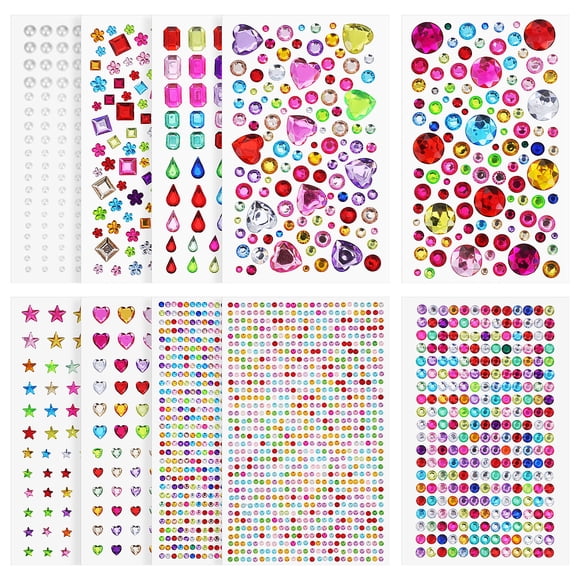 10 hojas de pegatinas de gemas, pegatinas de diamantes de imitación, pegatinas de brillo, pegatinas de joyas, pegatinas ostentosas para manualidades infantiles