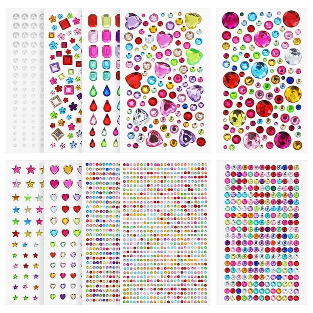 10 hojas de pegatinas de gemas, pegatinas de diamantes de imitación, pegatinas de brillo, pegatinas de joyas, pegatinas ostentosas para manualidades infantiles