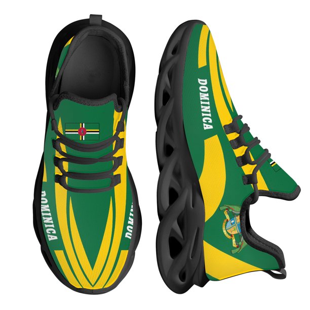 Zapatillas deportivas de diseño con la bandera de Dominica para mujer, cómodas zapatillas deportivas de plataforma con estampado de bandera, suela blanca, zapatos de punto con cuchillas.