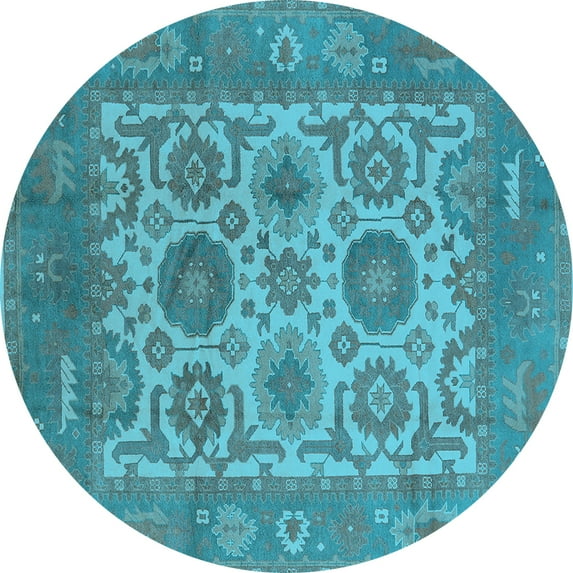 Ahgly Company Indoor Round Oriental Light Blue Traditional Area Rugs, 4' Round