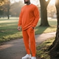 thumbnail image 4 of BXJX Men's Fleece-Lined Sweatsuit- Pullover Fall Casual Crewneck Crewneck Sweatshirts and Elastic Waist Sweatpants with Pockets Orange Size M, 4 of 8