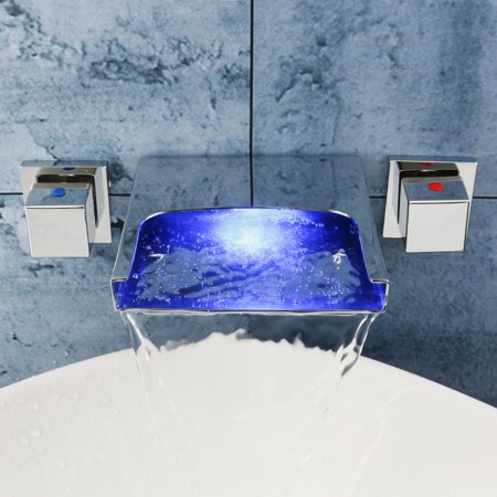Led Lighted Waterfall Bathroom Sink Faucet Wall Mounted Mixer Tap