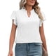 thumbnail image 1 of Blusa de manga corta con cuello en V y volantes para mujer Blusa holgada de color puro con ojales Blusa de moda de verano Blanco M, 1 of 6
