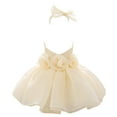 thumbnail image 1 of WEAIXIMIUNG Robes d'Été avec Manches Petite Robe de Fête Fille Sans Manches Couleur Unie Fleur Robe de Fête d'Anniversaire avec Bandeau 3-6 Mois, 1 of 4