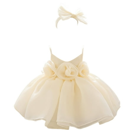 

Sobgg25 Girls Princess Dress Sleeveless Solid Color Flower Birthday Dress With Headband Size 6-12 Months