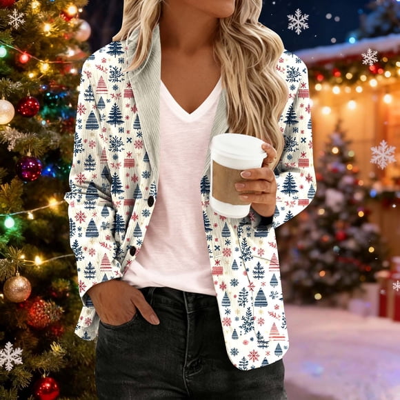 Winter Jackets for Women Women Fashion Corduroy Suit Jacket Printed Button Down Casual Sports Coat Women's Blazers coats vests Beige XXL