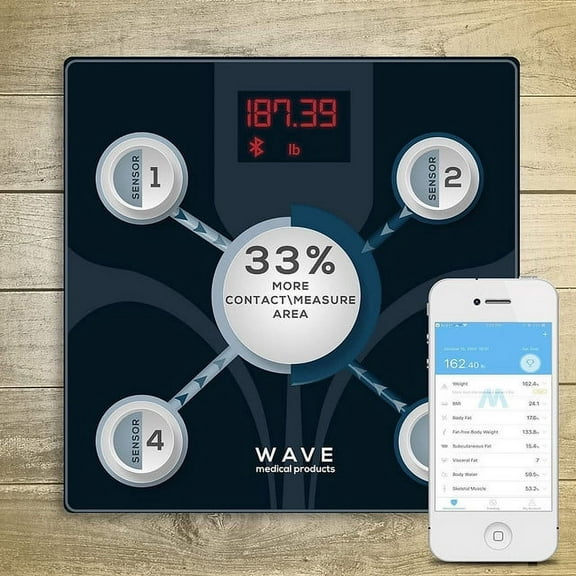 WAVE Smart Digital Bathroom Weight Fat Scale Body BMI Mobile Fitbit Bluetooth