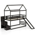 thumbnail image 2 of Gymax Loft Bed w/ Slide & Storage Staircase Twin Over Twin House-shaped Bunk Bed Espresso, 2 of 10