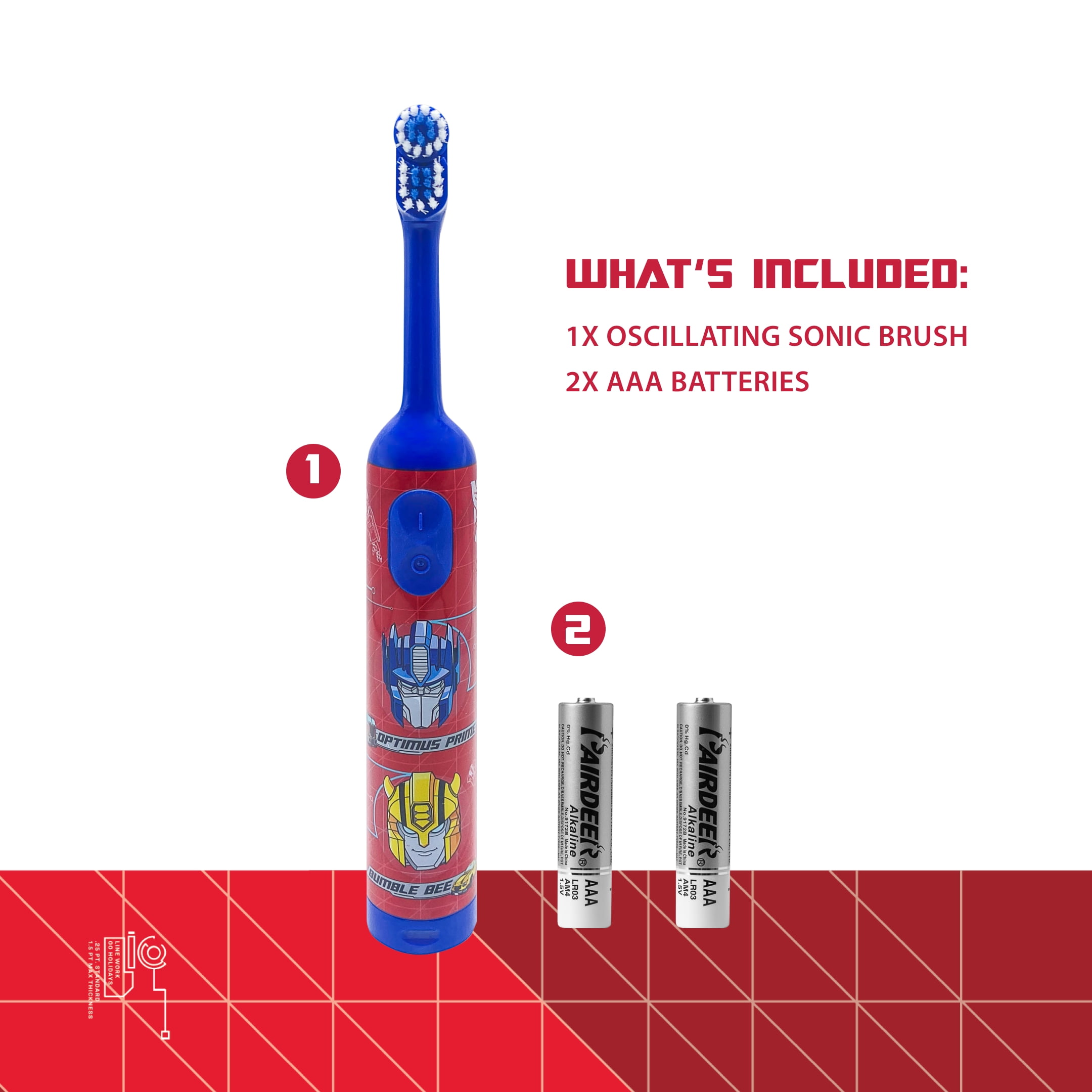 Equate Kids Transformers Oscillating Battery-Powered Electric Toothbrush, Blue and Red