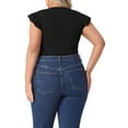 thumbnail image 3 of Agnes Orinda Women's Plus Size Bodysuit Stretchy Crew Neck Ruffle Short Sleeve Slim Fit Casual Basic Tops 1X Black, 3 of 5
