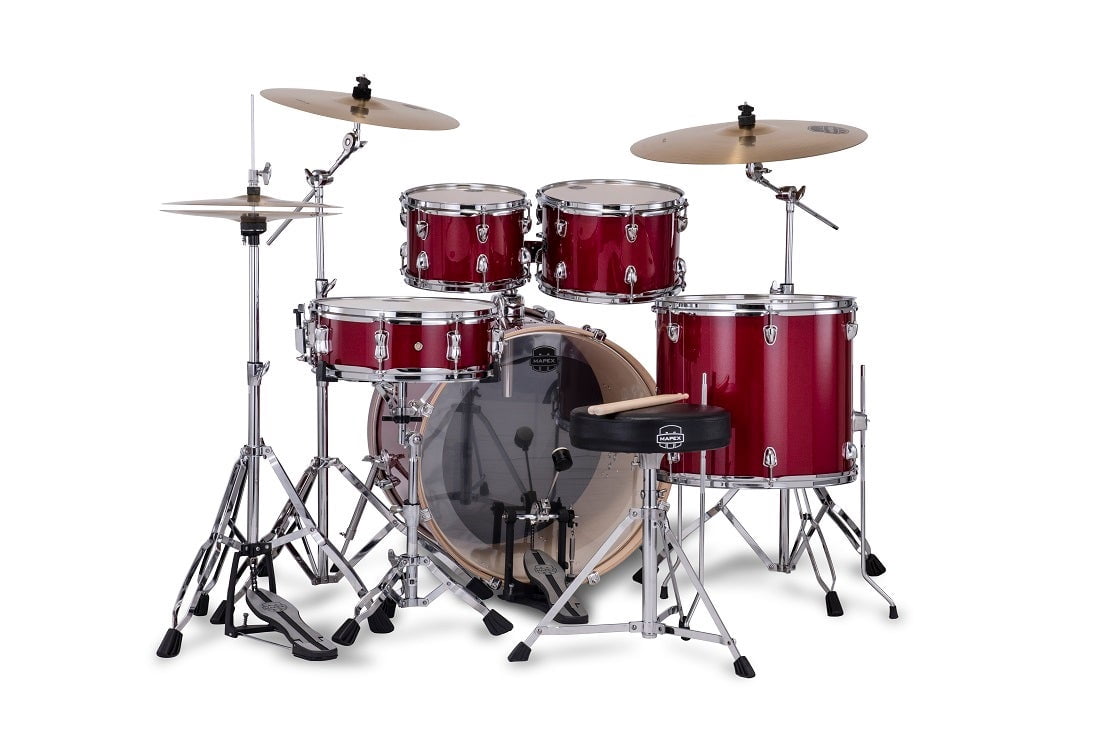 Mapex VE5295FTC Venus Rock Kit Complete, 22" Bass Drum, Crimson Red Sparkle