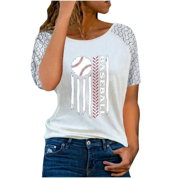Blusa con estampado de cuello Rounk informal para mujer con estilo, camiseta de manga corta ahuecada, Tops de verano OAVQHLG3B Store lin121212