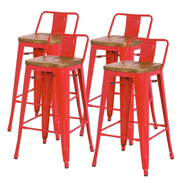 Metropolis Low Back Metal Counter Stool With Wood Seat (Set of 4