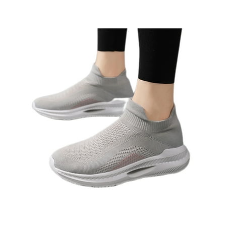 

SIMANLAN Mens Running Shoe Knit Upper Walking Shoes Lightweight Sock Sneakers Womens Comfortable Casual Sneaker Unisex Slip On Gray 5