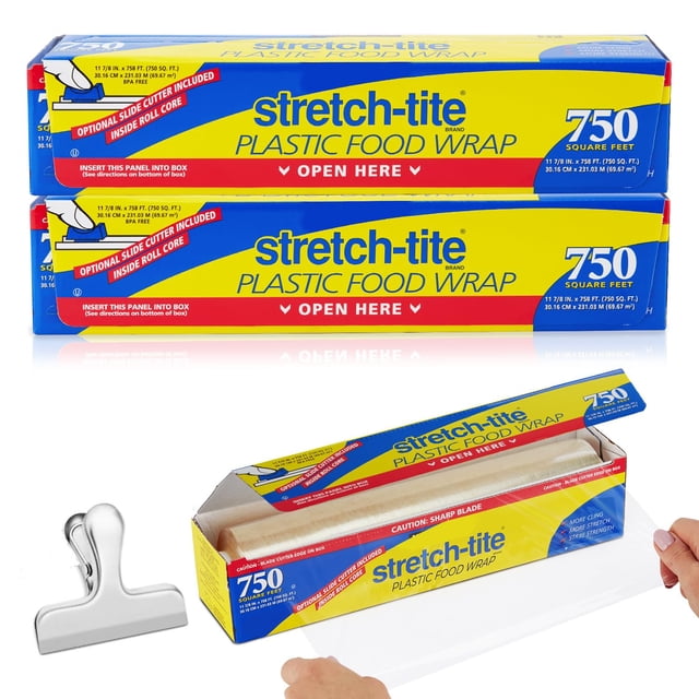 Envoltorio de plástico Stretch Tite para alimentos de 750 ml con cortador deslizante, 2 unidades