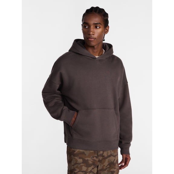 No Boundaries Boxy Fit Oversized Fleece Hoodie with Long Sleeves, Men's XS-4XLT