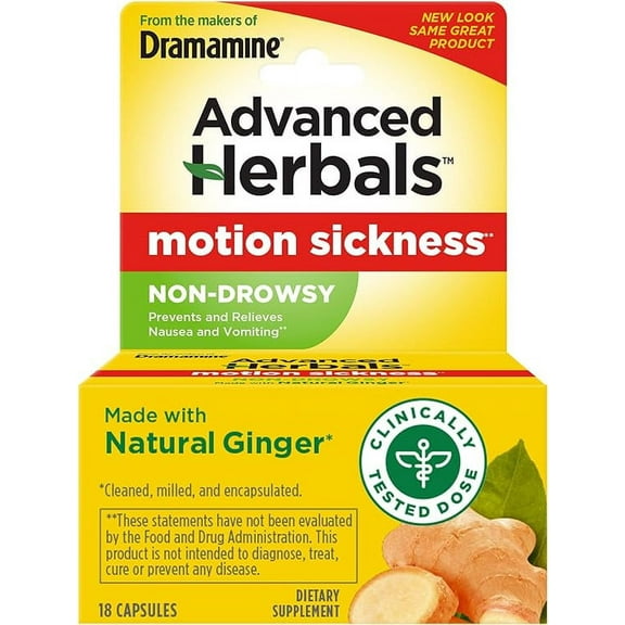 Dramamine Non-Drowsy Naturals with Natural Ginger, 18 Count (Pack of 2)