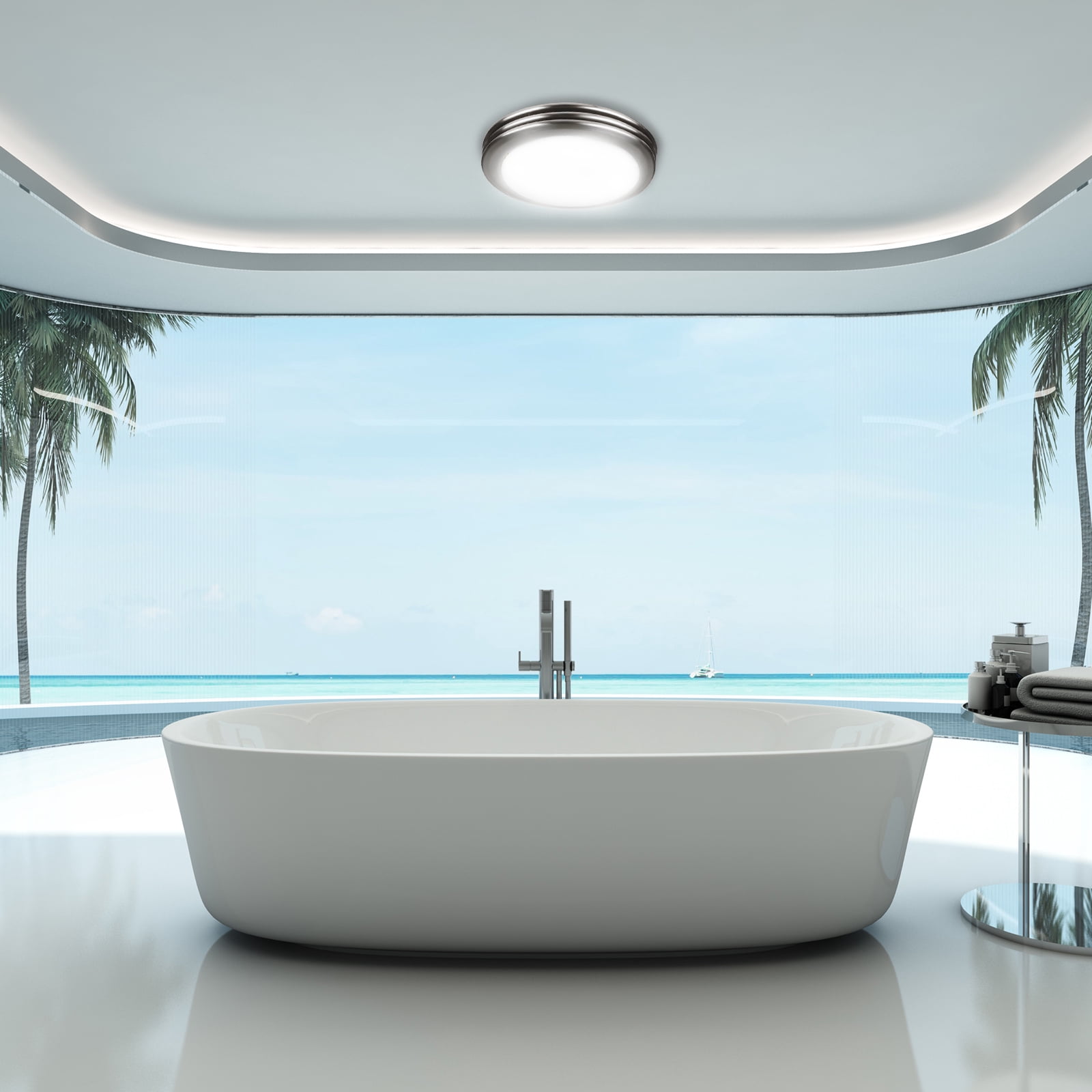 Akicon Bathroom Exhaust Fan with LED Light 80CFM 2.0 Sones with Frosted Glass Cover Brushed Nickel