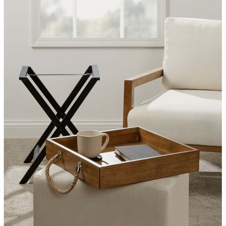 Kate and Laurel Bayville Farmhouse Wood Tray Table 17 x 17 x 24 Rustic Brown and Black Decorative Modern Tray Table with Deep Removable Tray for