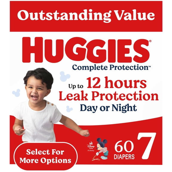 Huggies Complete Protection Baby Diapers, Size 7 (41  lbs), 60 Count