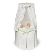 Badger Basket Empress Round Baby Bassinet with Canopy - White Bedding with Gingham Belts