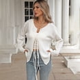 thumbnail image 6 of Comdrip Tie Front Sweaters for Women, Women's Tie Front Crewneck Knit Cardigan Long Sleeve Knit Sweater Tops Cute Winter Clothes Cardigan Sweaters for Women White M, 6 of 9