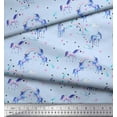thumbnail image 3 of Soimoi Blue Heavy Satin Fabric Unicorn & Rainbow Nature Print Sewing Fabric Yard 54 Inch Wide, 3 of 3