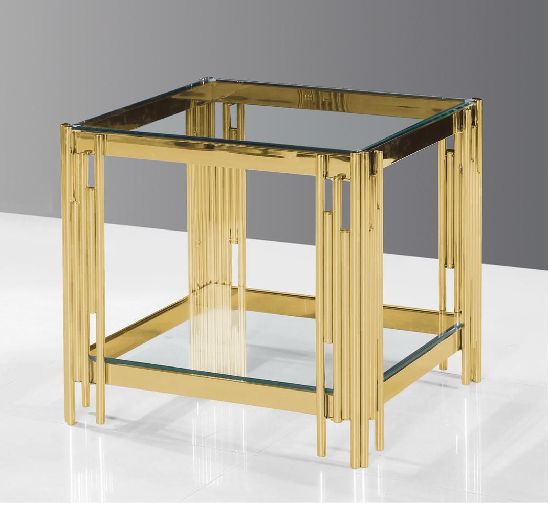 K-Living Luna End Table with Clear Tempered Glass Top & Gold Polished Stainless-Steel Base