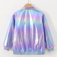 thumbnail image 6 of Krdevn Unisex Kids Metallic Shiny Zip Jacket, Lapel Collar Long Sleeve Fashion Casual Coat Trendy Boys Girls Coat for Spring Fall,Purple, 6 of 9