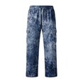 thumbnail image 6 of Relaxed Fit Cargo Pants For Men Tie‑Dye Print Wide Leg Long Trousers Elastic Drawstring Waist Casual Work Pants, 6 of 7