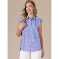 thumbnail image 4 of DARING DIVA Women's Gingham Top Work Cap Sleeve Vintage Plaid Button Down Shirts XL Blue, 4 of 6