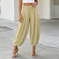 thumbnail image 2 of Oksale Harem Pants for Women Petite Trendy Loose Lantern Pants Elastic High Waist Ankle Pants Vacation Fashion Clothing Beige M, 2 of 8