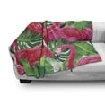 thumbnail image 3 of Flamingo Soft Flannel Fleece Throw Blanket, Flamingos Sitting on Macro Tropic Exotic Leaves Graphic in Retro Style Artwork, Cozy Plush for Indoor and Outdoor Use, 70" x 90", Pink Green, by Ambesonne, 3 of 6
