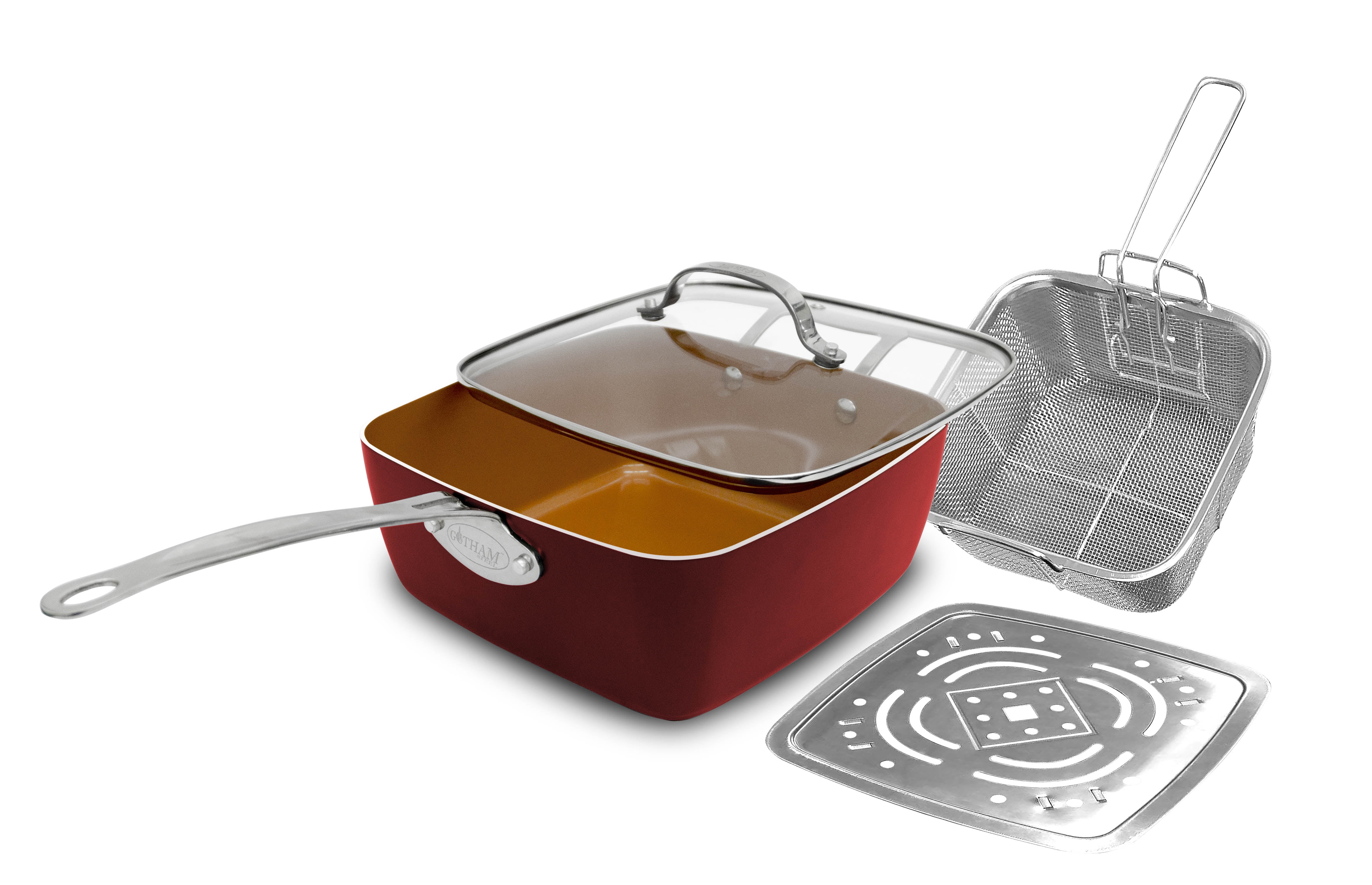Gotham Steel 4 Piece Set, NonStick Deep Square Pan With Glass Lid Fry