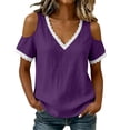 thumbnail image 2 of TGSLY Women's Cold Shoulder Tops Lightweight Soft Lace Trim V Neck Short Sleeve Blouses Relaxed Fit Dressy Casual Solid Color T-Shirts S, 2 of 10