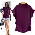 thumbnail image 1 of T-shirt à Col Roulé en Coton à Manches Courtes et Blouse Décontractée pour Femmes T-shirt à Grande Taille pour Femmes, 1 of 5