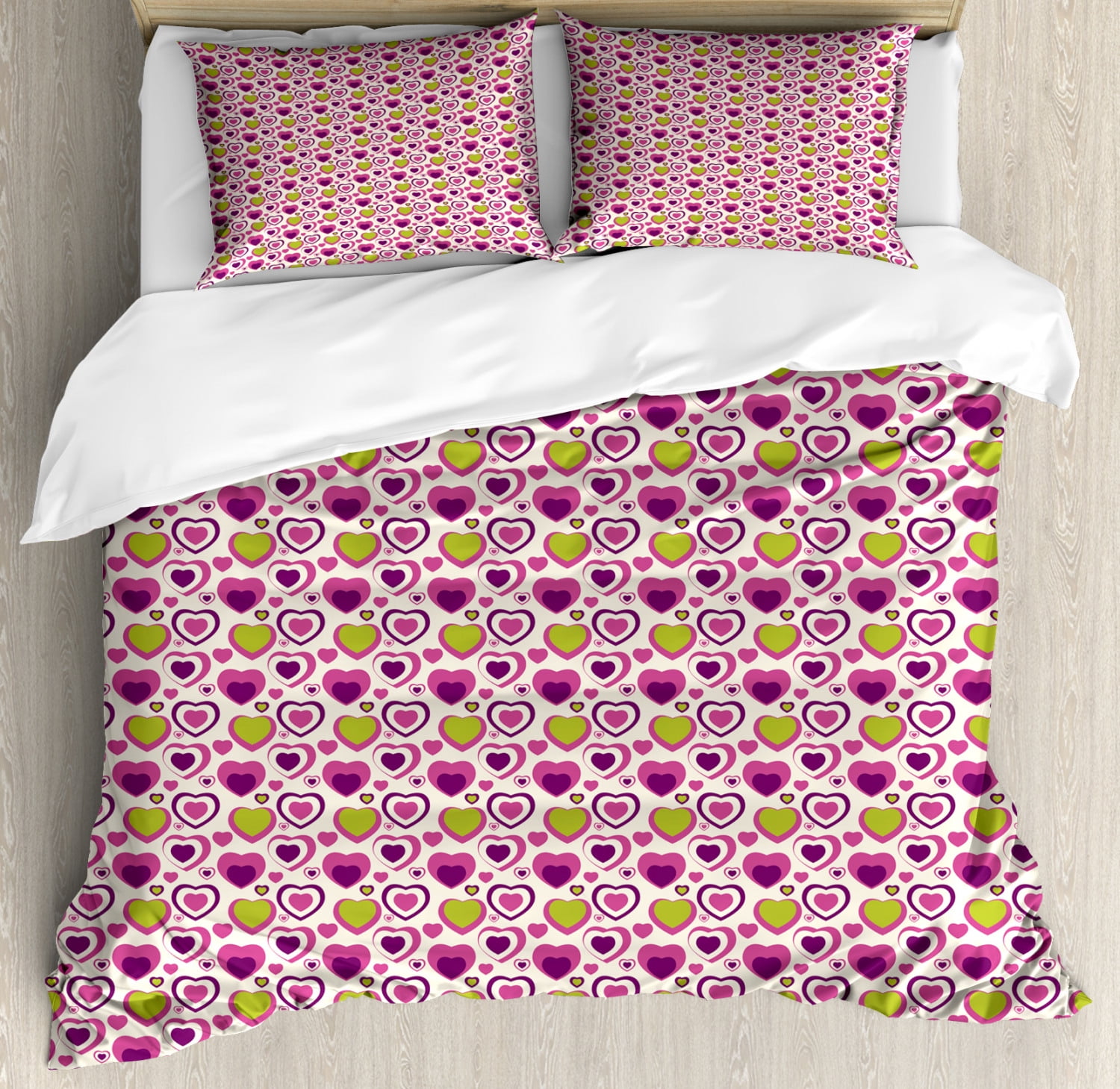 Hearts Duvet Cover Set Queen Size, Hearts in Pastel Tones Love Theme