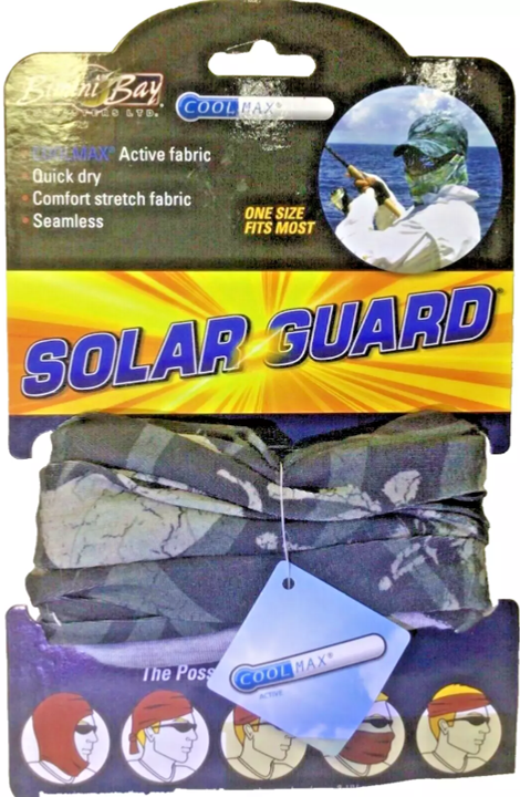 (2 pack) Bimini Bay Solar Guard / Neck and Face covering is made with 100% polyester.  Provides a UPF protection 50.  Art design is pirate themed.