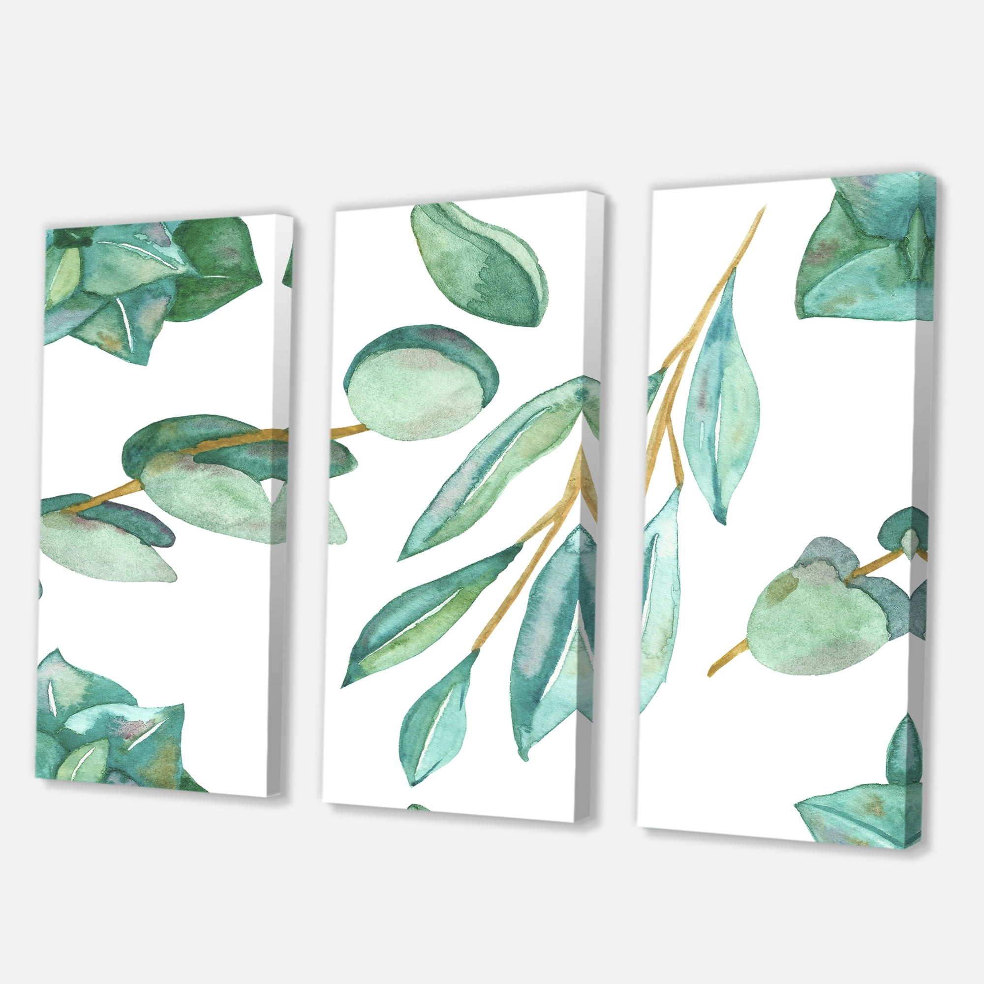 Designart ' Young Eucalyptus Branches and Leaves III ' Traditional Canvas Wall Art Print