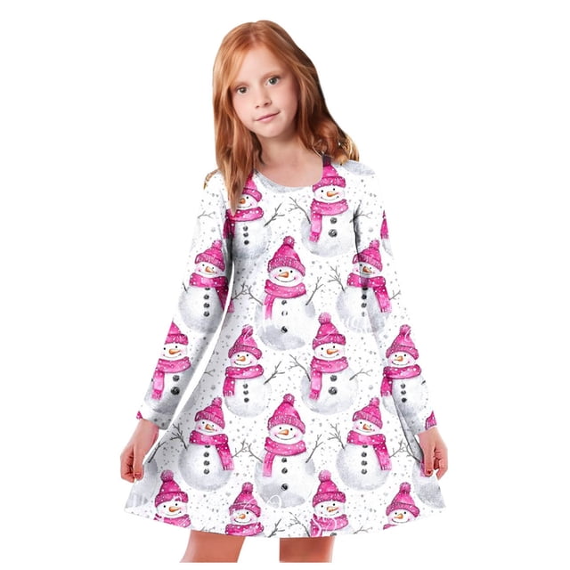 WEAIXIMIUNG Robe Fille Tout-Petit Enfants Filles Tout-Petits Arbres de Noël Imprimé Cerf Robe de Fête Manches Longues 4-5 Ans