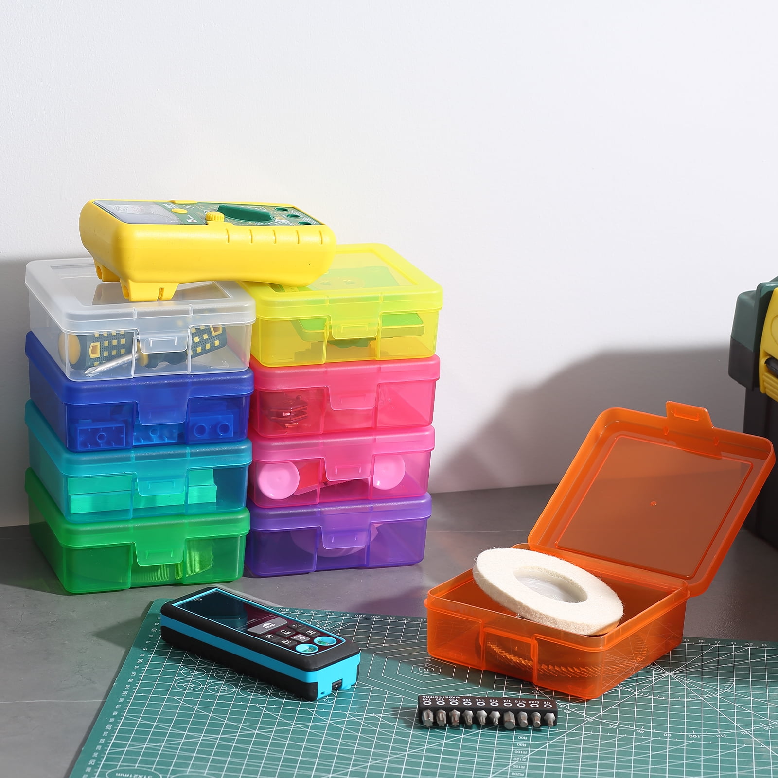 Novelinks Plastic Storage Box Containers Pencil Box, Colorful, 18 Pack