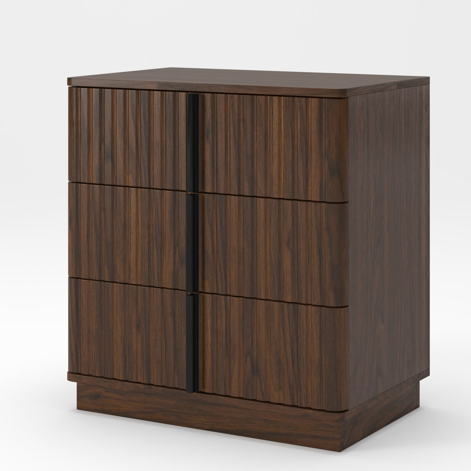 Hommoo Set of 2 Vintage Vertical Stripe 3-Drawer Nightstands, MDF Bedroom Side Tables with Ample Storage, Modern Retro Design for Bedroom, Living Room & Home Office, Walnut