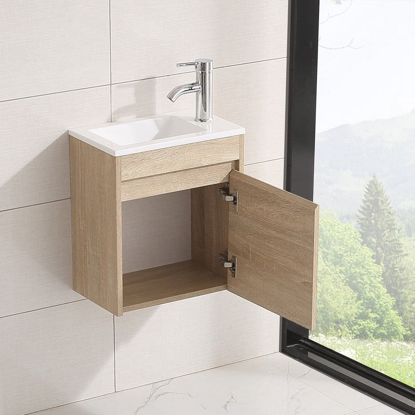 Walsport 16" Wall-Mount Bathroom Vanity Cabinet with Sink,Basin,Faucet,Wall Mounted Cabinet Set Design Bathroom Vanity for Small Space,Beige