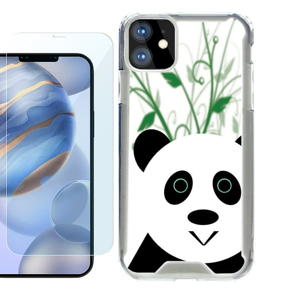 For Apple iPhone 12 Case, iPhone 12 Pro Case, Hybrid Bumper Phone case, with Tempered Glass Screen Protector, by OneToughShield ® - Panda