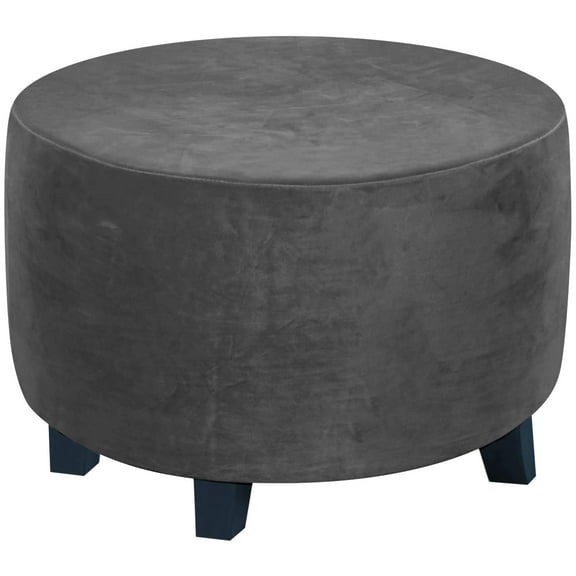 LZYoehin Stretch Velvet Round Ottoman Slipcover Soft Storage Stool Cover Furniture Protector, Gray