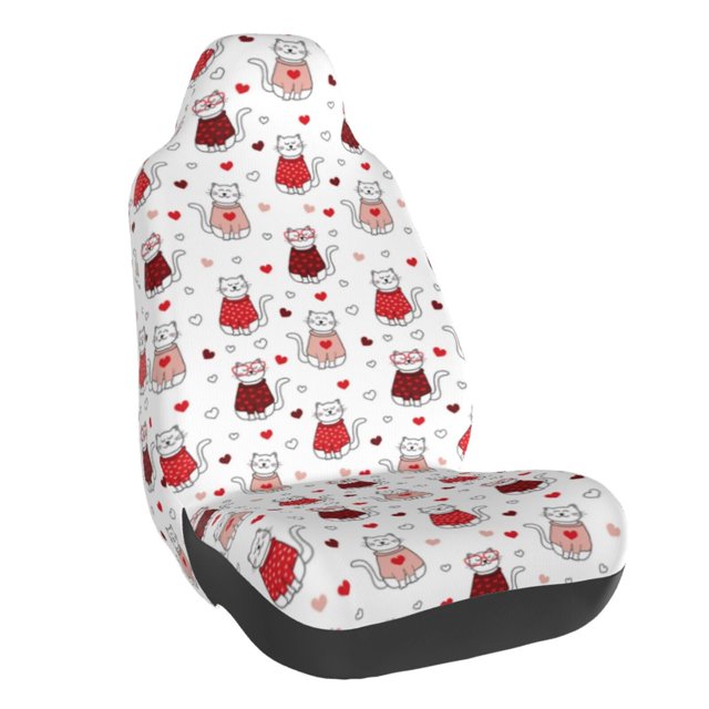 Wukai cute cat hearts Full Set Car Seat Covers with Soft Padding Universal Auto Front Seats Protector and Cushion Mat