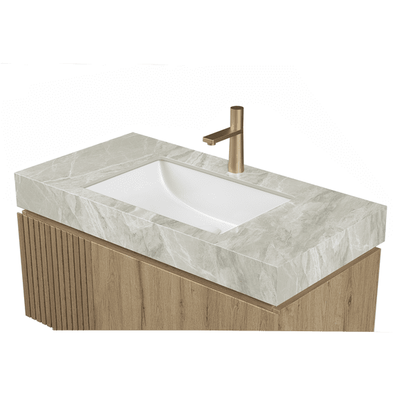 JERFIT 36 inch Light Gray Undermount Bathroom Vanity Top with Sintered Stone Countertop & Ceramic Sink, No Cabinet